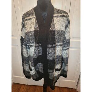 Gray/Cream Buffalo Check Plaid Cardigan Oversized Cozy  XL  Western Country
